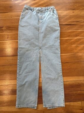 NA-KD Light Wash Denim Pencil Skirt with Front and Back Slit